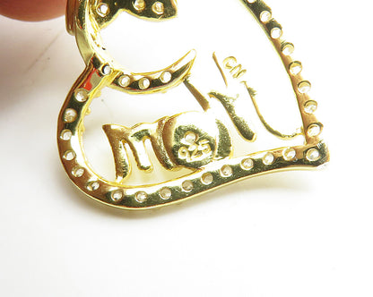 925 Silver  Shiny Cubic Zirconia Gold Plated Mom Love Heart Pendant  PT14742