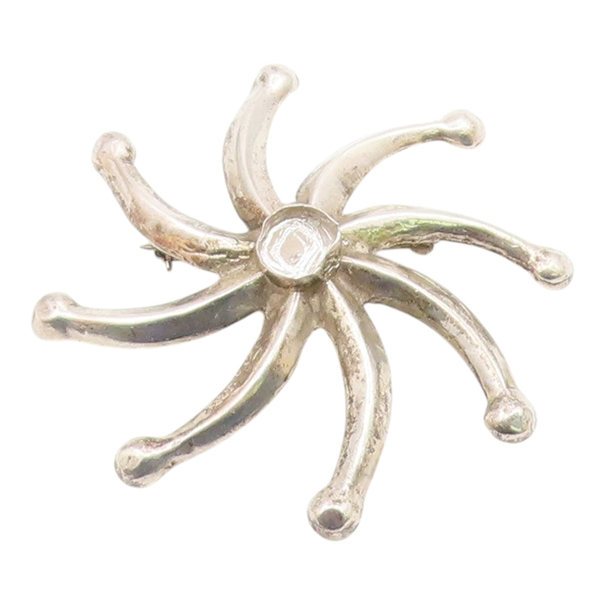 NAVAJO 925 Sterling Silver  Vintage Shiny Floral Motif Brooch Pin  BP8194