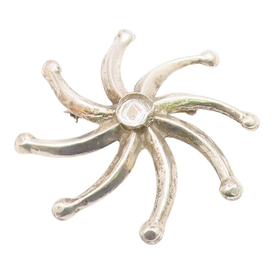 NAVAJO 925 Sterling Silver  Vintage Shiny Floral Motif Brooch Pin  BP8194