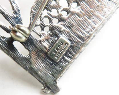 BEAU 925 Sterling Silver  Vintage Shiny Gazebo Forest Scene Brooch Pin  BP7658