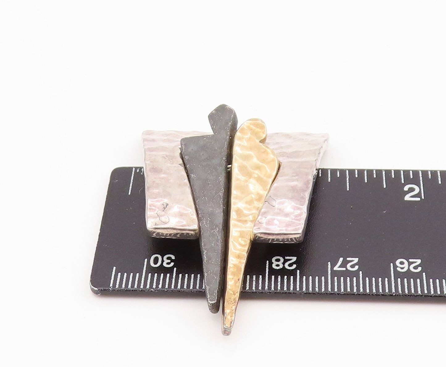 925 Sterling Silver Vintage Brooch Pin Two Tone Classic Hammered Couple  BP12377