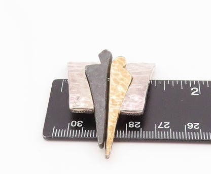 925 Sterling Silver Vintage Brooch Pin Two Tone Classic Hammered Couple  BP12377