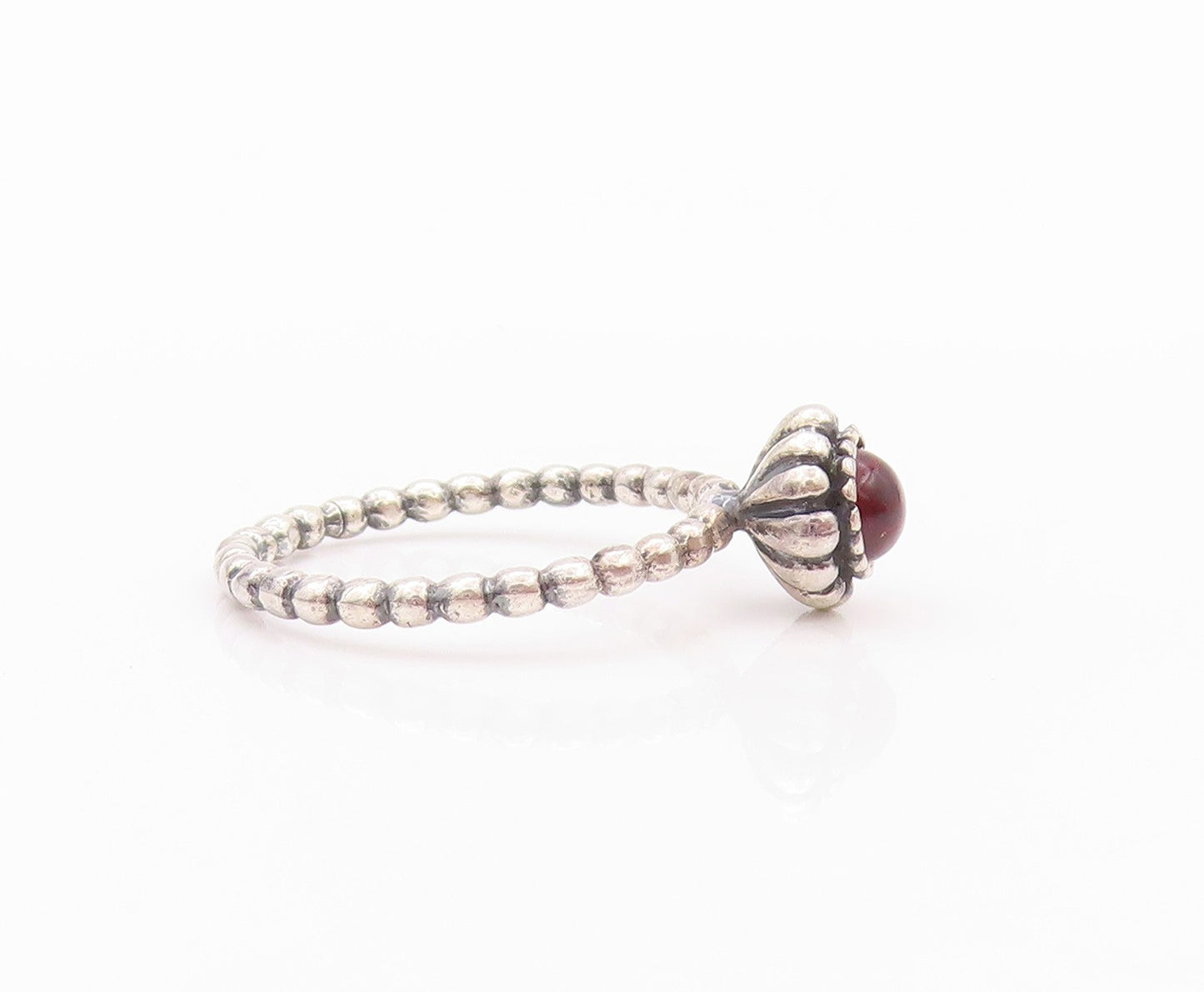 925 Sterling Silver Vintage Ring Red Cabochon Gemstone Flower  SZ 8  RG32236