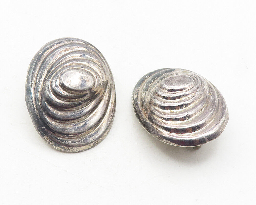 MEXICO 925 Silver  Vintage Dark Tone Oval Dome Non Pierce Earrings  EG5948
