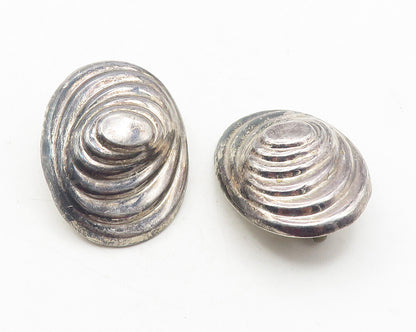 MEXICO 925 Silver  Vintage Dark Tone Oval Dome Non Pierce Earrings  EG5948