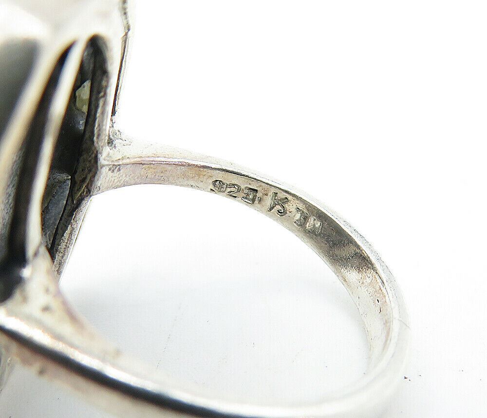 925 Sterling Silver  Vintage Abalone Shell Square Cocktail Ring Sz 6.5  RG4019