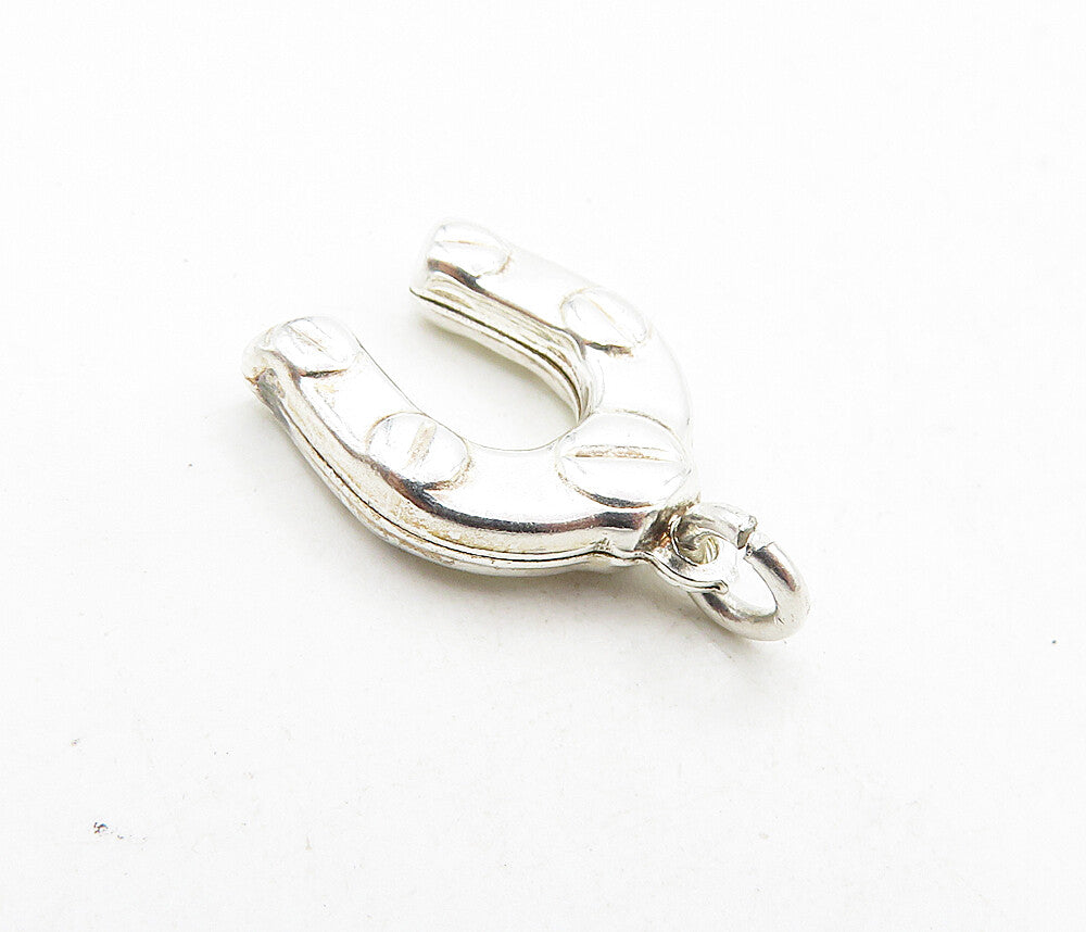 925 Sterling Silver  Vintage Shiny Petite Hollow Horseshoe Drop Pendant PT6836