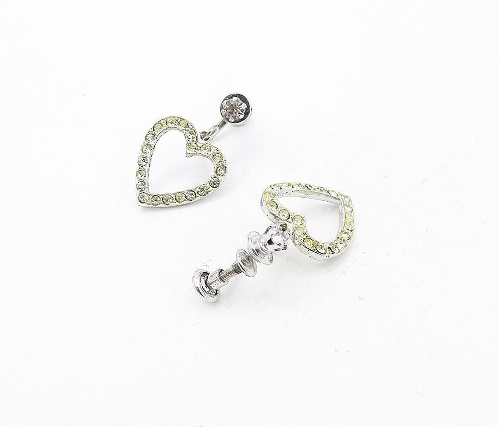 925 Sterling Silver  Vintage Topaz Open Love Heart Non Pierce Earrings  EG4299