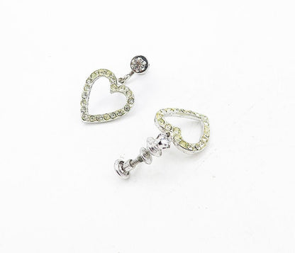 925 Sterling Silver  Vintage Topaz Open Love Heart Non Pierce Earrings  EG4299