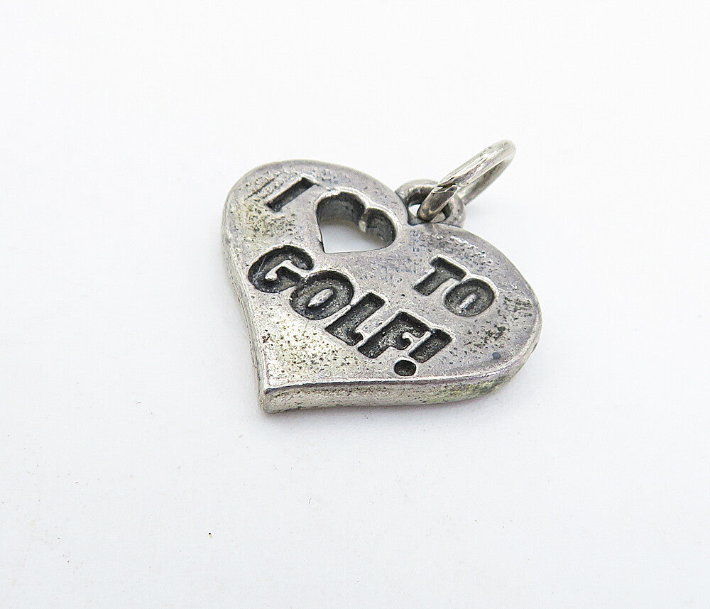 925 Sterling Silver  Vintage Oxidized I Love To Golf Stamped Pendant  PT4928
