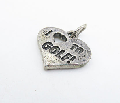 925 Sterling Silver  Vintage Oxidized I Love To Golf Stamped Pendant  PT4928