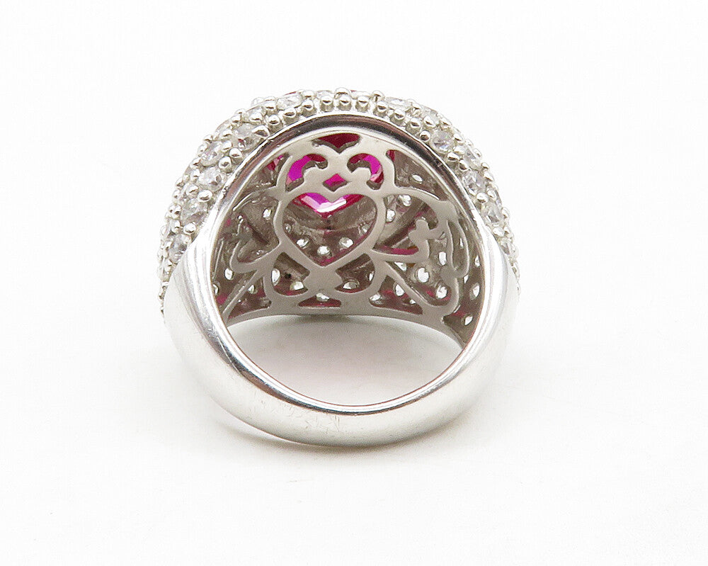 925 Sterling Silver  Pink Topaz & Cubic Zirconia Cocktail Ring Sz 5  RG13453