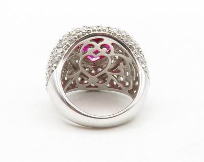 925 Sterling Silver  Pink Topaz & Cubic Zirconia Cocktail Ring Sz 5  RG13453