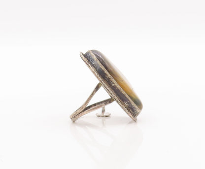925 Sterling Silver Vintage Ring Amorphas Shape Tiger's Eye  Sz 7  RG28463