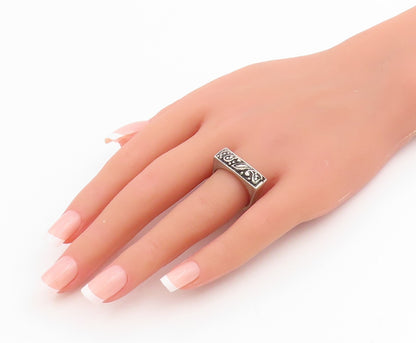 925 Sterling Silver Vintage Ring Intricate Geometric Floral Band  Sz 8  RG34853