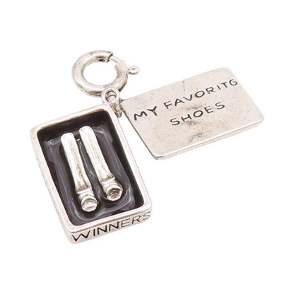 925 Sterling Silver Vintage Pendant Etched Designer Shoe Box Charm  PT24326
