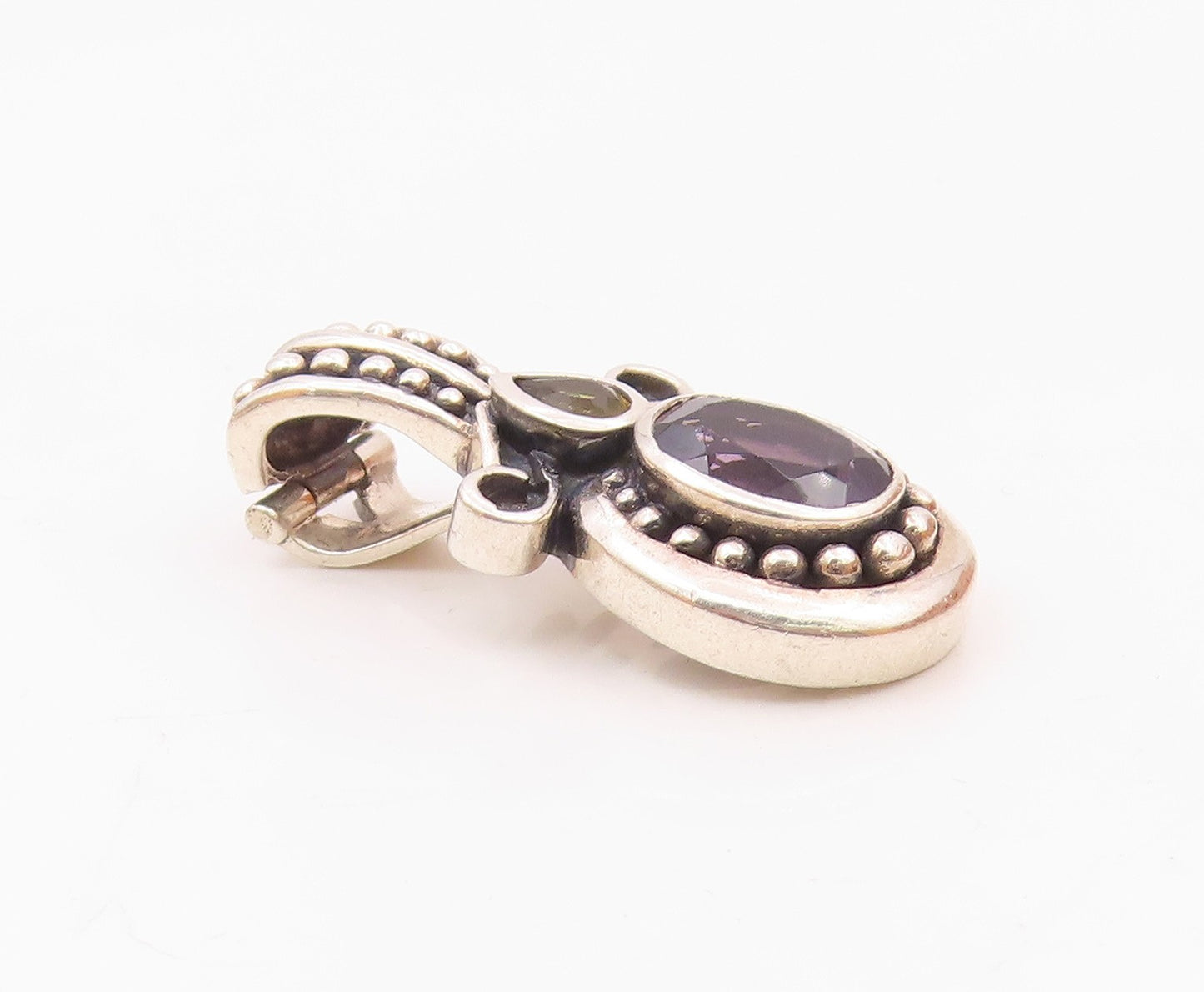 925 Sterling Silver  Vintage Amethyst & Citrine Bubble Bail Pendant  PT15939