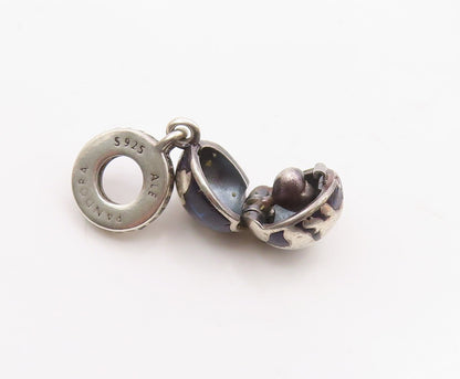 PANDORA 925 Silver  Vintage Enamel & Cubic Zirconia Globe Pendant  PT21819