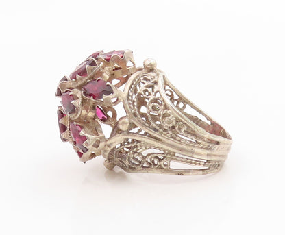 925 Sterling Silver Vintage Ring Amethyst Openwork Flower Band  Sz 8  RG35644