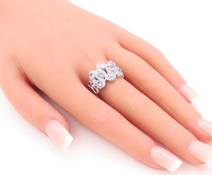 925 Sterling Silver Vintage Ring Round Tanzanite Halo Topaz Bands  Sz 7  RG29454