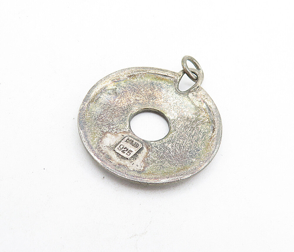925 Sterling Silver  Vintage Dark Tone Open Circle Date Drop Pendant  PT5232