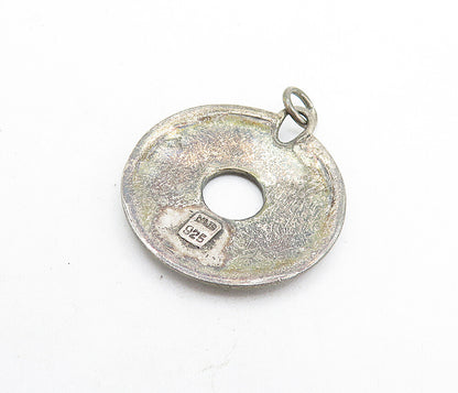 925 Sterling Silver  Vintage Dark Tone Open Circle Date Drop Pendant  PT5232