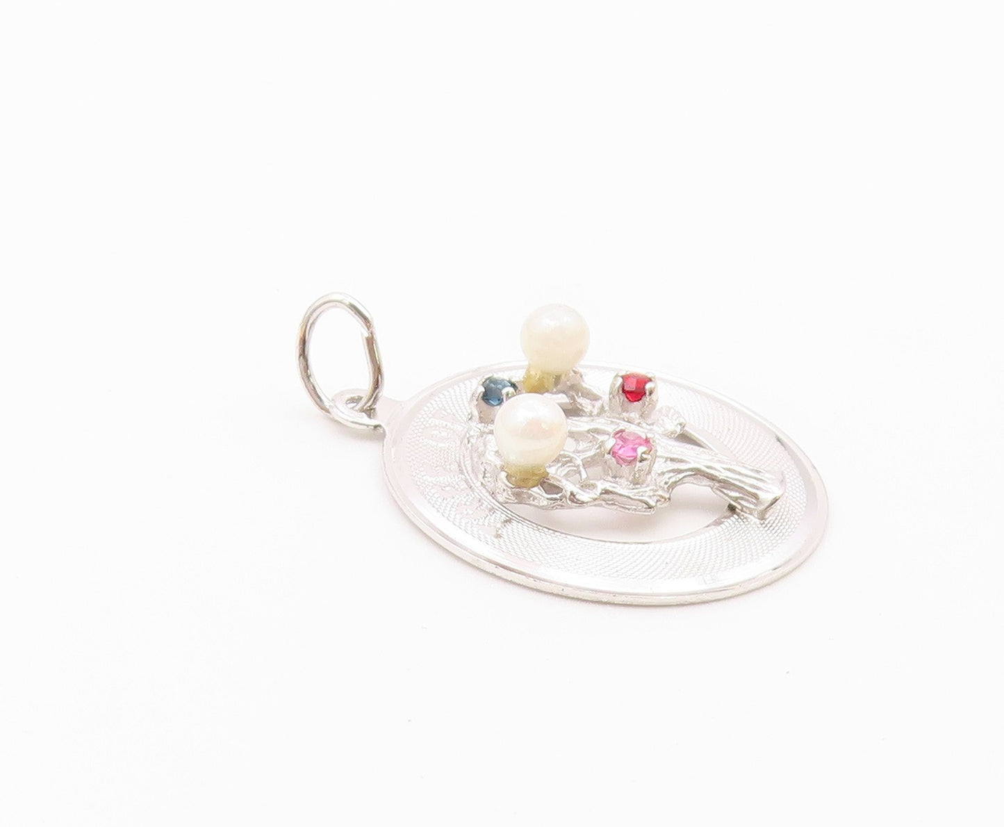 925 Sterling Silver  Petite Pearls Garnet & Topaz Tree Of Life Pendant PT15142
