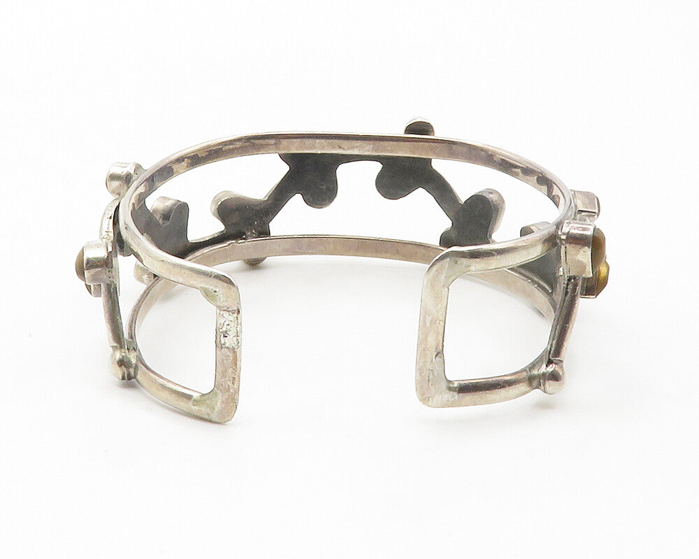 925 Sterling Silver  Vintage Tiger's Eye Floral Vine Cuff Bracelet  BT5508