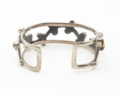 925 Sterling Silver  Vintage Tiger's Eye Floral Vine Cuff Bracelet  BT5508