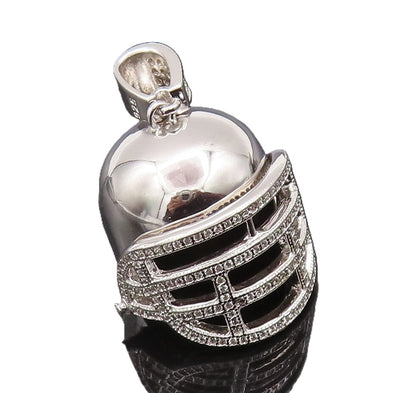 925 Sterling Silver Vintage Pendant Solid Topaz Beaded Cutout Helmet  PT22645