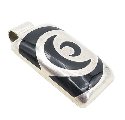 MEXICO 925 Sterling Silver  Vintage Inlaid Black Onyx Design Pendant BP3178