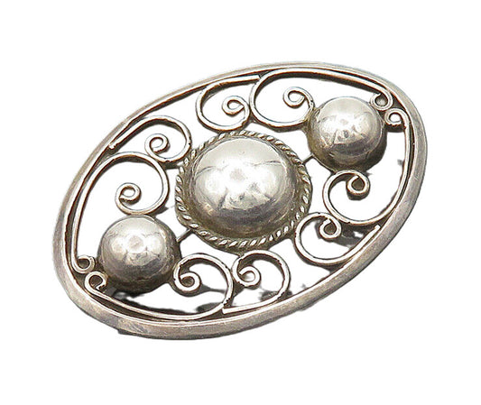 MEXICO 925 Silver  Vintage Antique Shiny Swirl Twist Dome Brooch Pin  BP7637