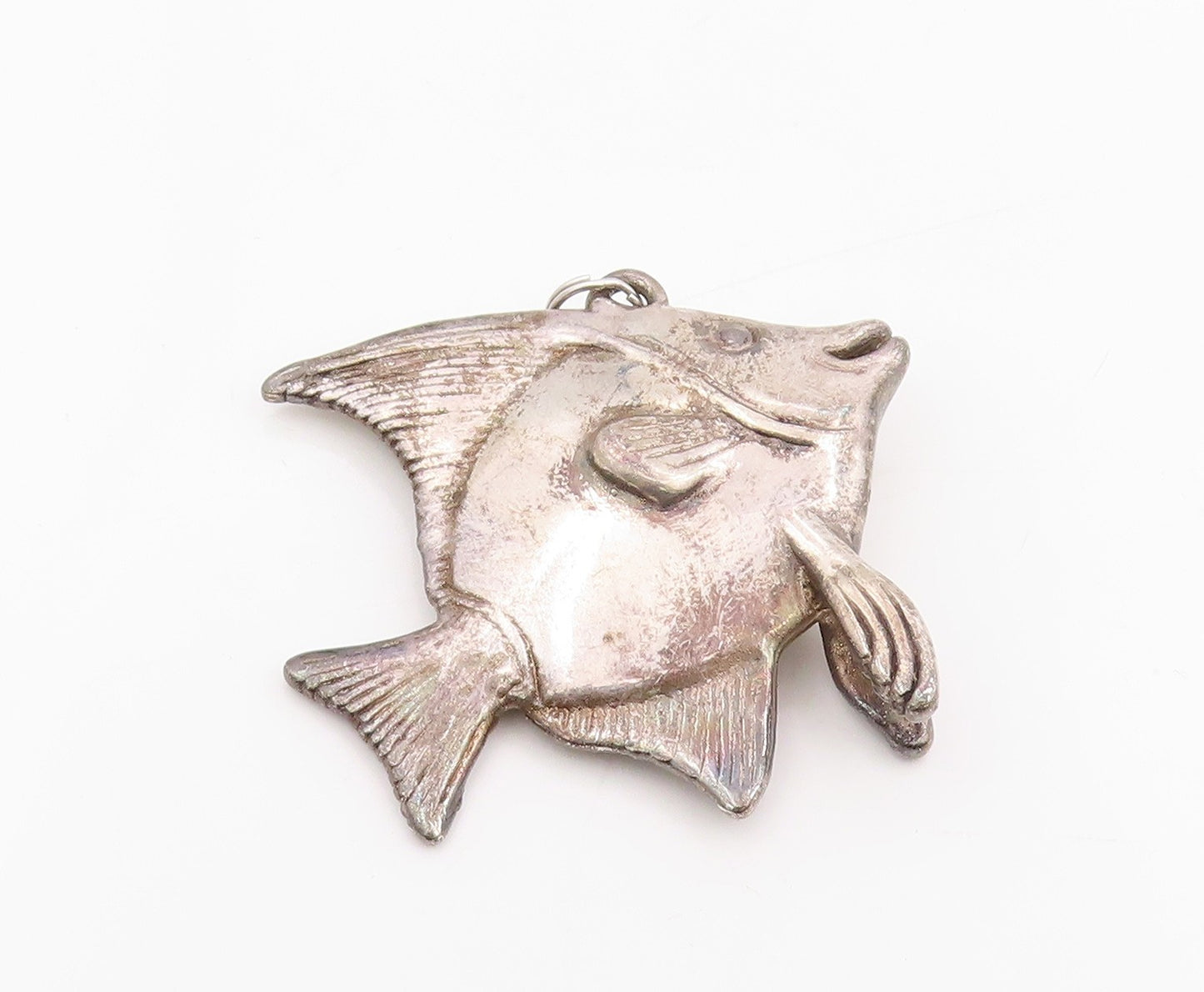 925 Sterling Silver Vintage Pendant Etched Tropical Fish Design Locket  PT25477