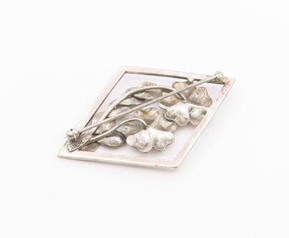 925 Sterling Silver  Vintage Sparkling Flowers Diamond Shape Brooch Pin BP8121