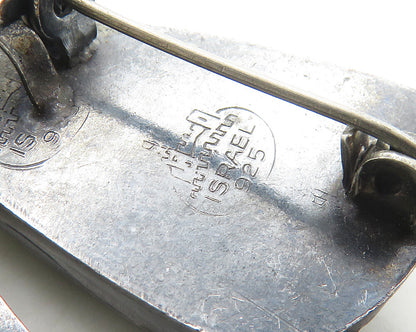 ISRAEL 925 Sterling Silver  Vintage Eilat Stone Modernist Brooch Pin  BP6731