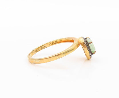 925 Sterling Silver Vintage Ring Gold Plated Diamonds & Gemstones  Sz 8  RG30312