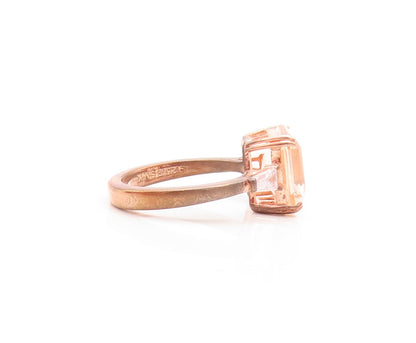 925 Sterling Silver Vintage Ring Rose Gold Plated Morganite & CZ  Sz 7  RG30103