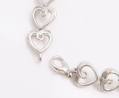 925 Sterling Silver Vintage Bracelet Cutout Real Diamonds Hearts Lined   BT10320