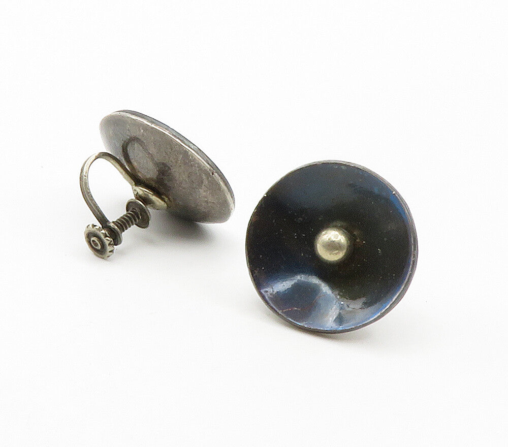 MEXICO 925 Sterling Silver Vintage Round Non Pierce Screw Back Earrings EG7697