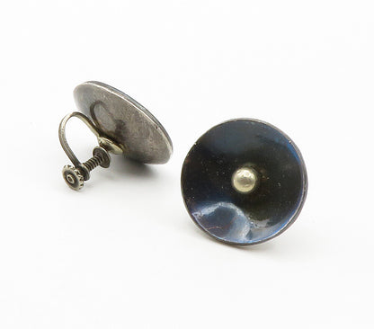 MEXICO 925 Sterling Silver Vintage Round Non Pierce Screw Back Earrings EG7697