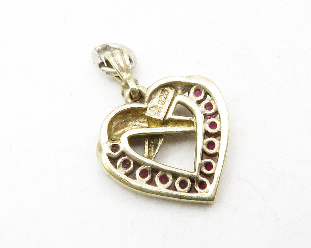925 Sterling Silver Vintage Ruby Gold Plated Love Heart Drop Pendant PT9892