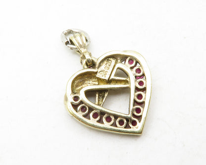 925 Sterling Silver Vintage Ruby Gold Plated Love Heart Drop Pendant PT9892