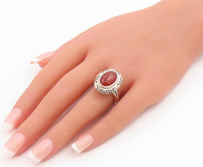 925 Sterling Silver Vintage Ring MEXICO Cabochon Carnelian Band  Sz 9  RG35478