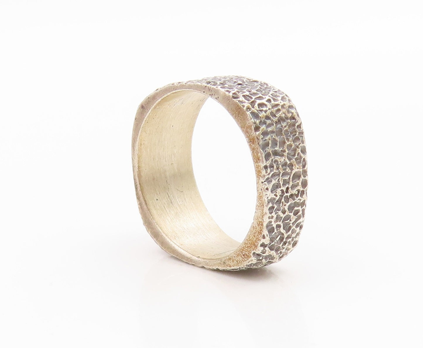925 Sterling Silver Vintage Ring Classic Rock Textured Wide Band  Sz 6  RG35698
