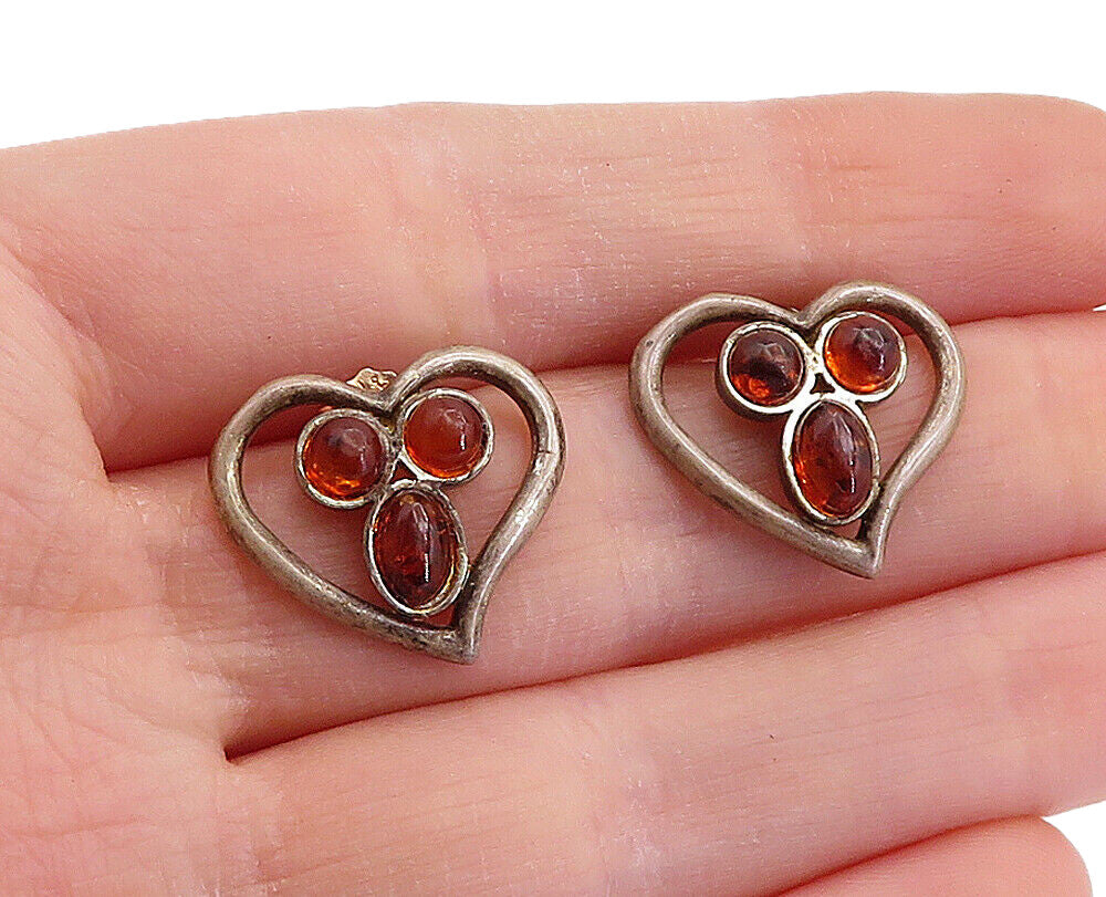 925 Sterling Silver  Vintage Petite Amber Love Heart Drop Earrings  EG2768