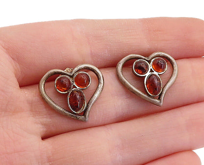 925 Sterling Silver  Vintage Petite Amber Love Heart Drop Earrings  EG2768