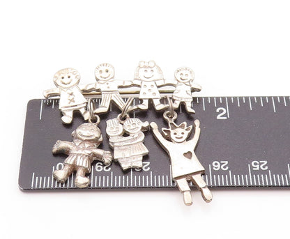 925 Sterling Silver Vintage Brooch Cutout Happy Children Playing  BP11521