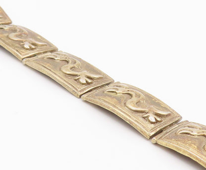 925 Sterling Silver Vintage Bracelet Gold Plated Storyteller Panel Link  BT11948