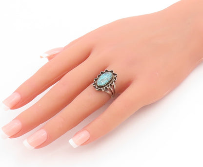 925 Sterling Silver Vintage Ring SOUTHWESTERN Cabochon Turquoise Sz 6 RG33917