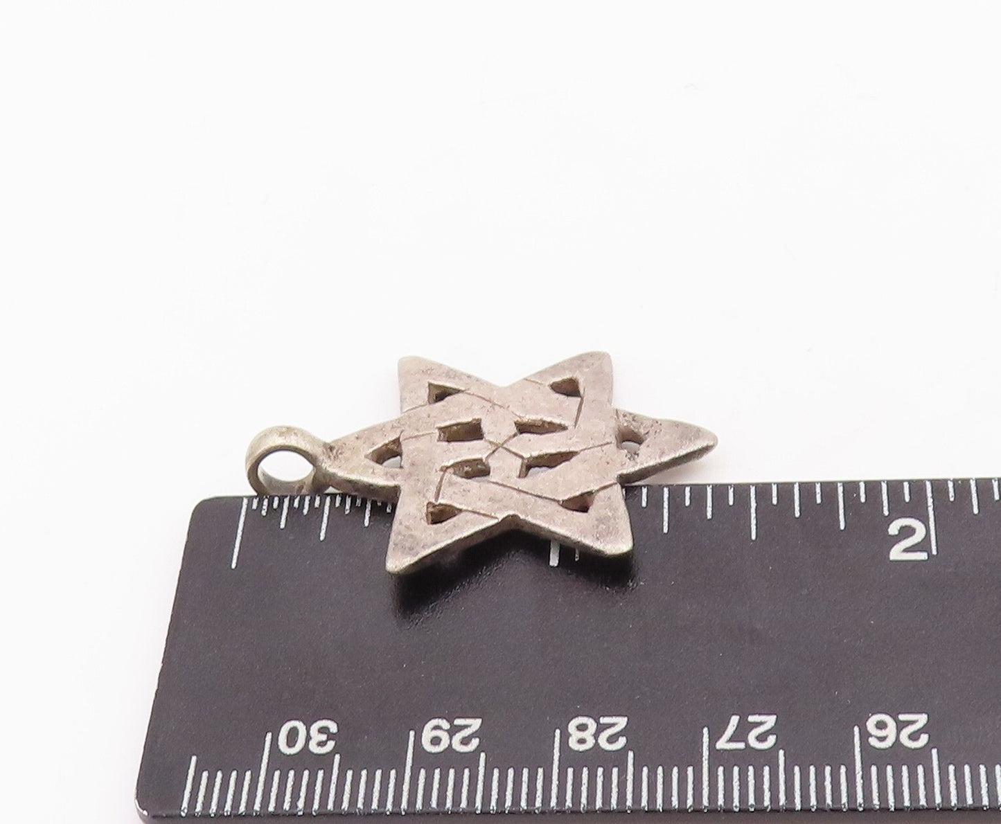 925 Sterling Silver Vintage Pendant Solid Cutout Etched Star Of David  PT23367